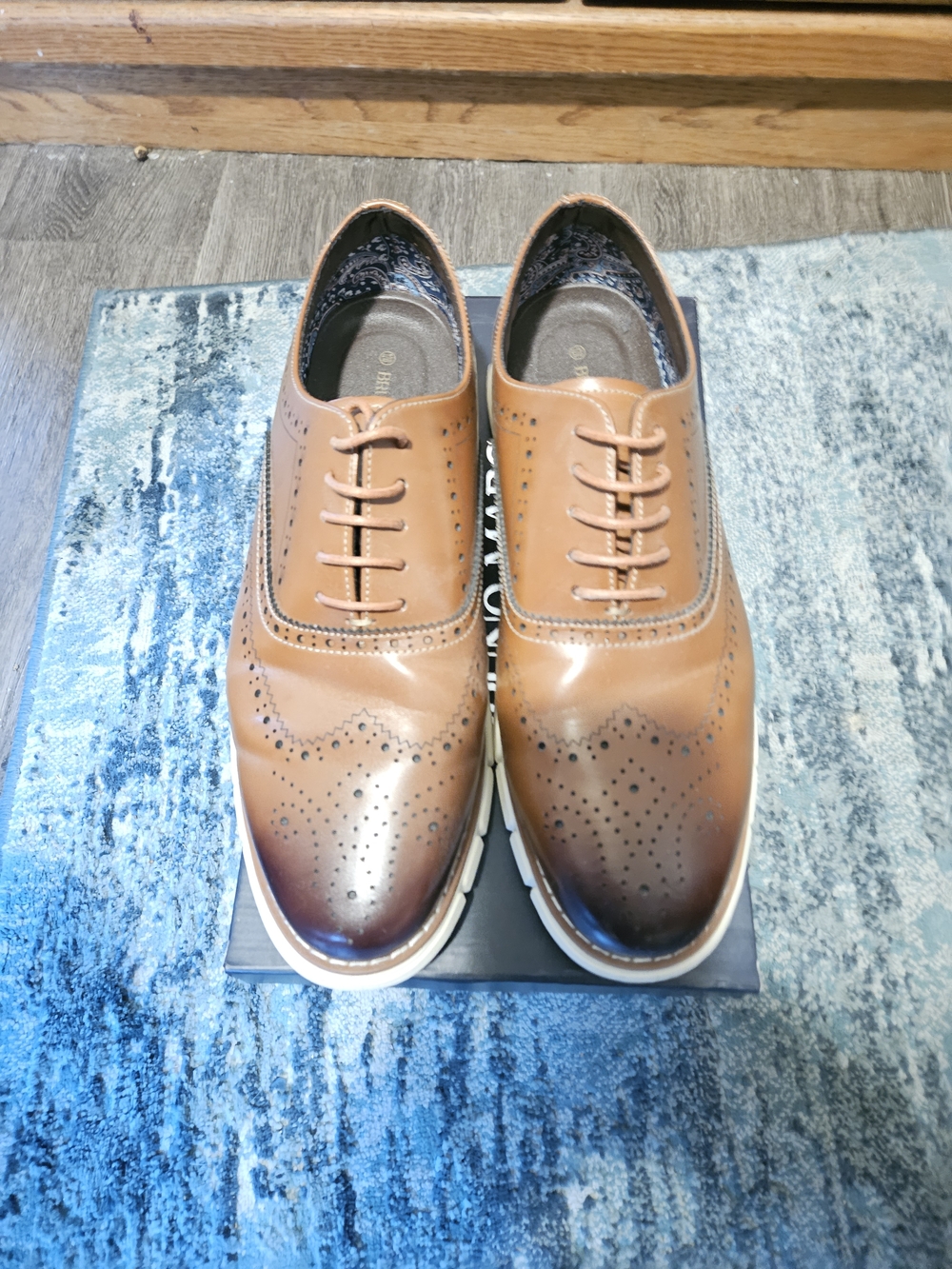 Bruno Marc Men's Tan Wingtip Oxford Dress Shoes - Classic Brogue Style